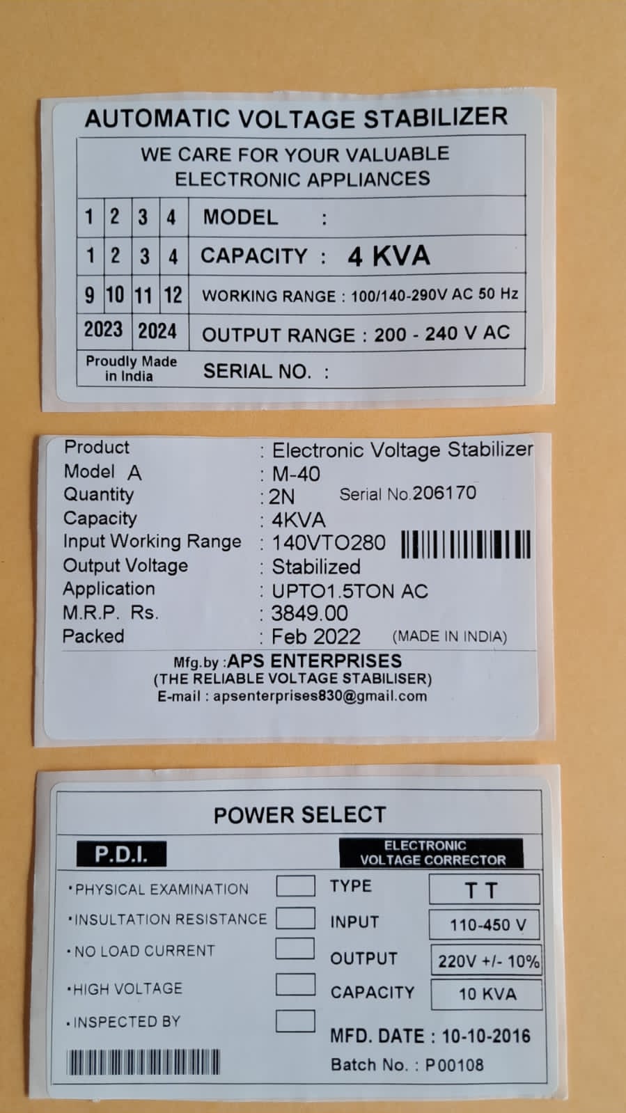 Voltage Transformer/Stabilizer Labels & Cable Industry Labels